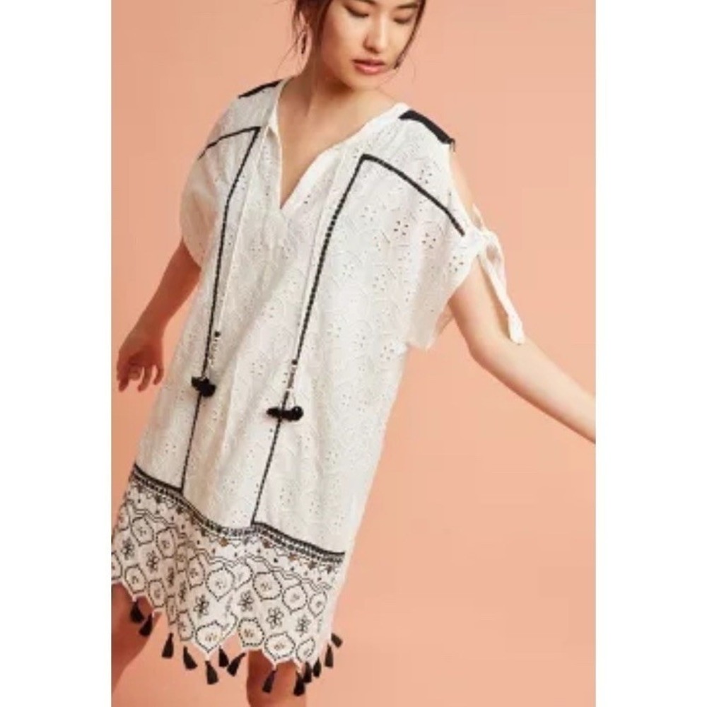 NWTags Anthropologie White Eyelet Swim Coverup with Black Trim